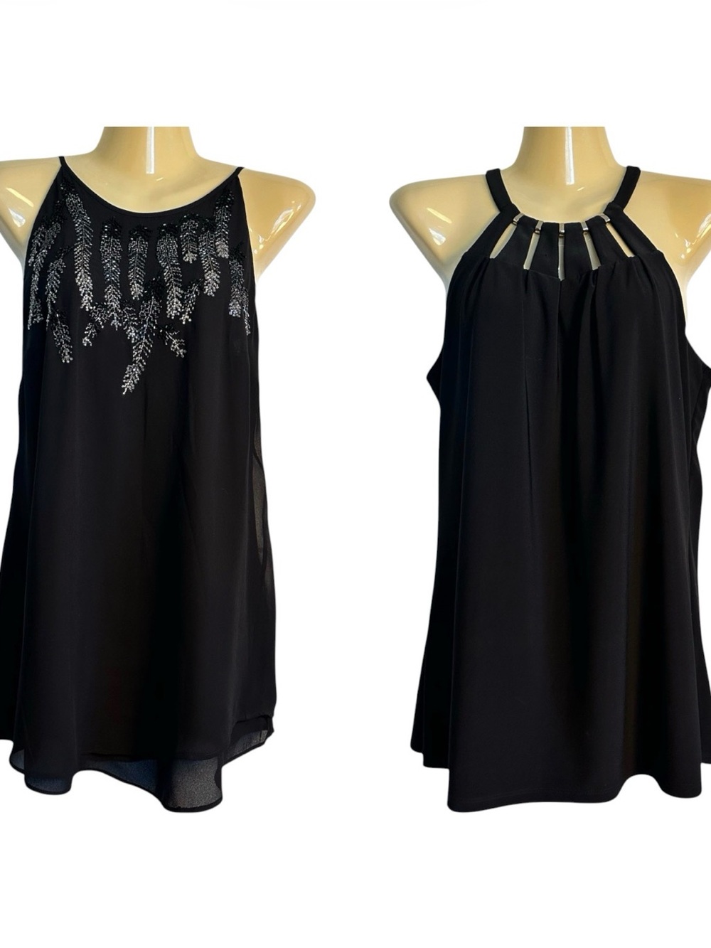 2 White House Black Market Black Chiffon Halter Tops